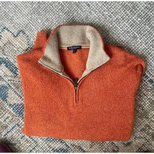 Marina Yachting Handsome 100% Wool 3/4 Zip Pop Over Preppy Sweater Orange Large